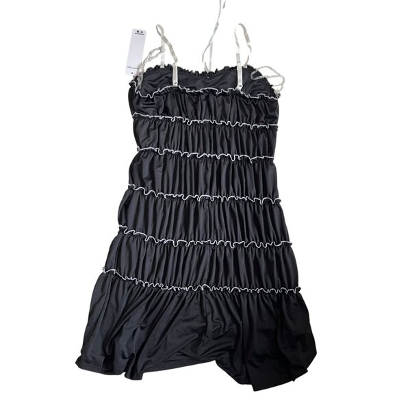Madden Girl tiered mini dress Medium black white trim ruffles bows sleeveless - Picture 2 of 3